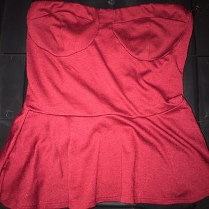 Red strapless top