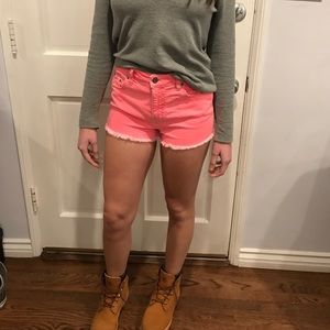 Hot pink denim shorts