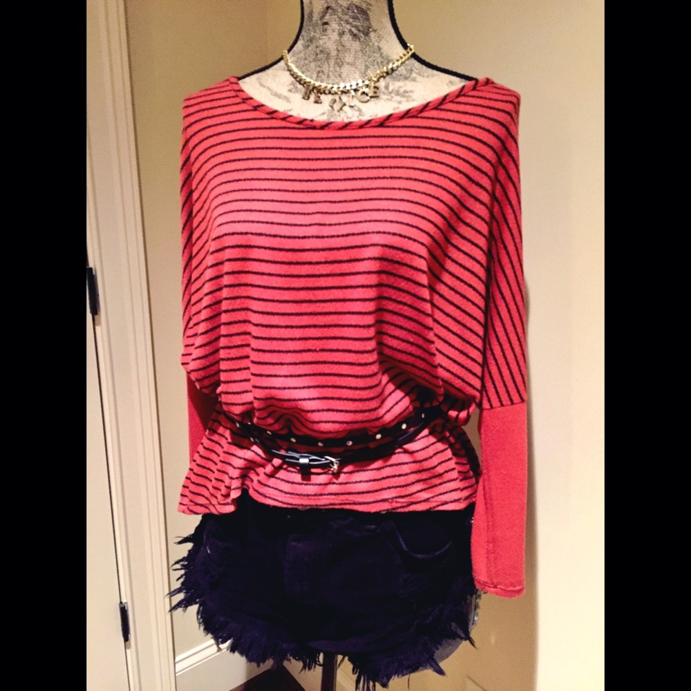 Rust & Black Striped Crop Zipper Top