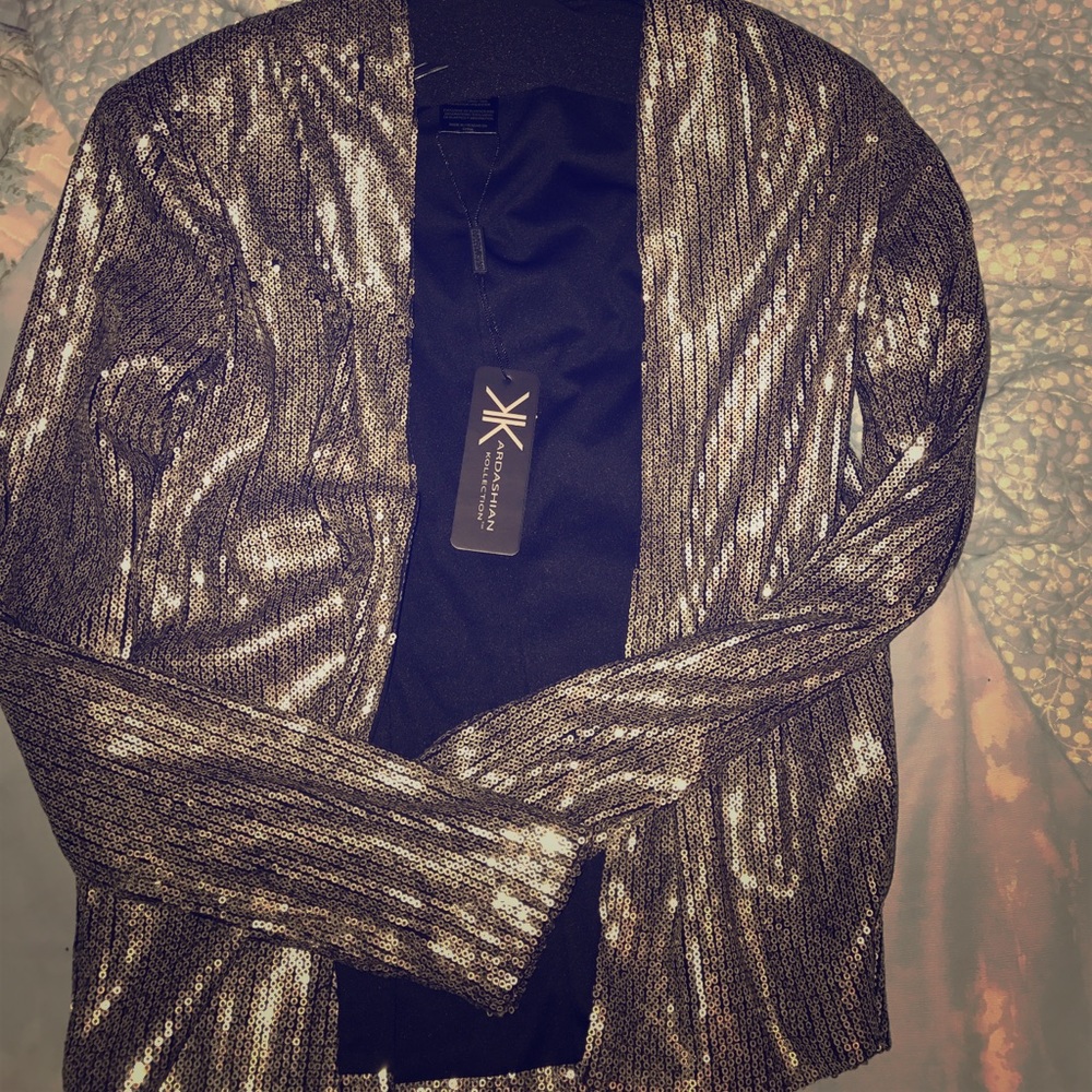 Gold sequined jacket and skirt set