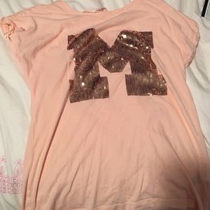 H&M baby pink shirt with rose gold sparkles