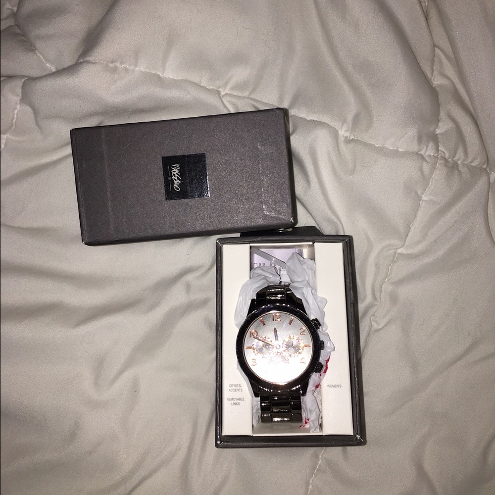 black and rose gold watch