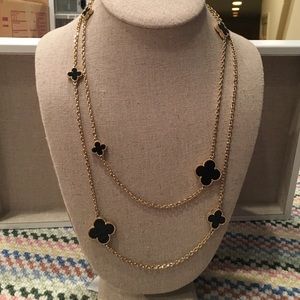 Black enamel clover necklace