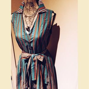 Teal & Cognac Midi Pin-up Wrap Dress