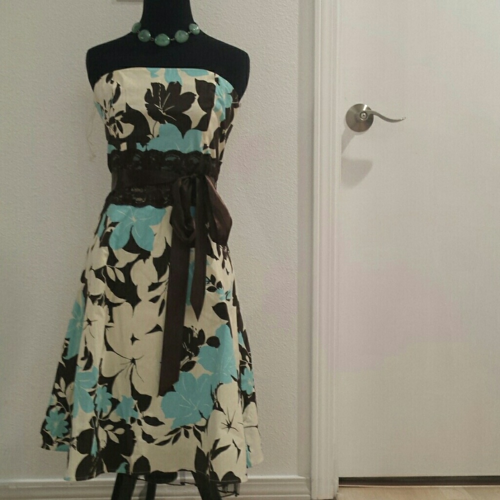 Strapless Cream Dress with Flowers