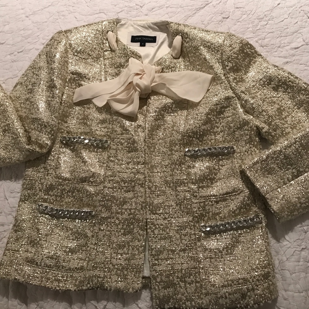 Pink Tartan Gold Metallic Blazer