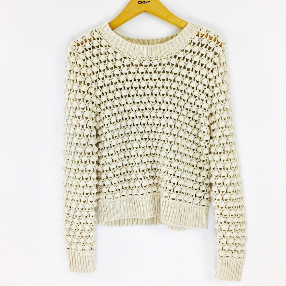Lucia Couture bubble knit cream pullover sweater