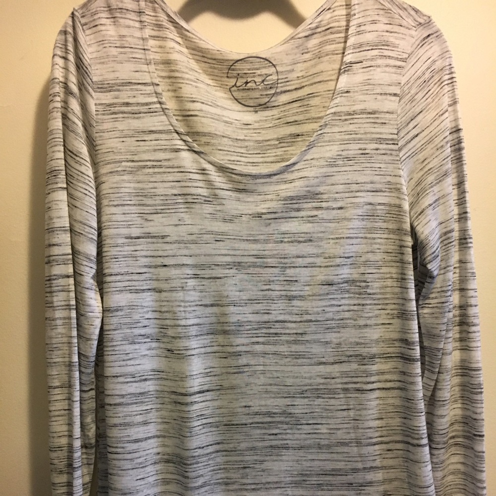 INC long sleeve black grey scoop neck top