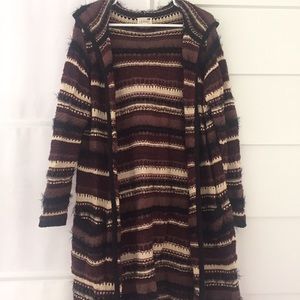 Fuzzy Oversized Hooded Knit Sweater