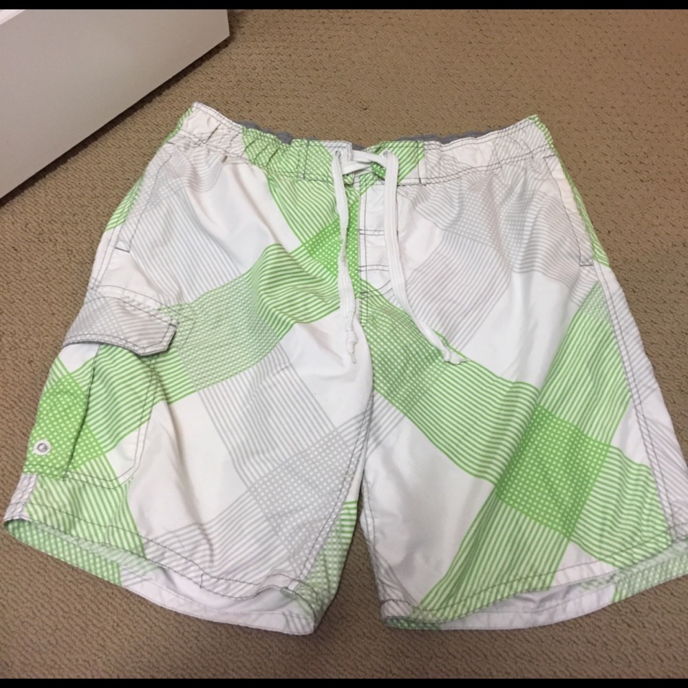 Green & White Swim Trunks
