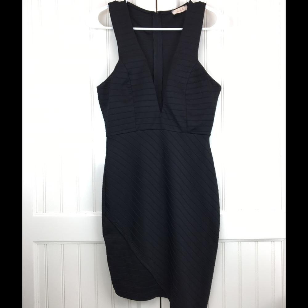 Black Plunging Neck Line Dress