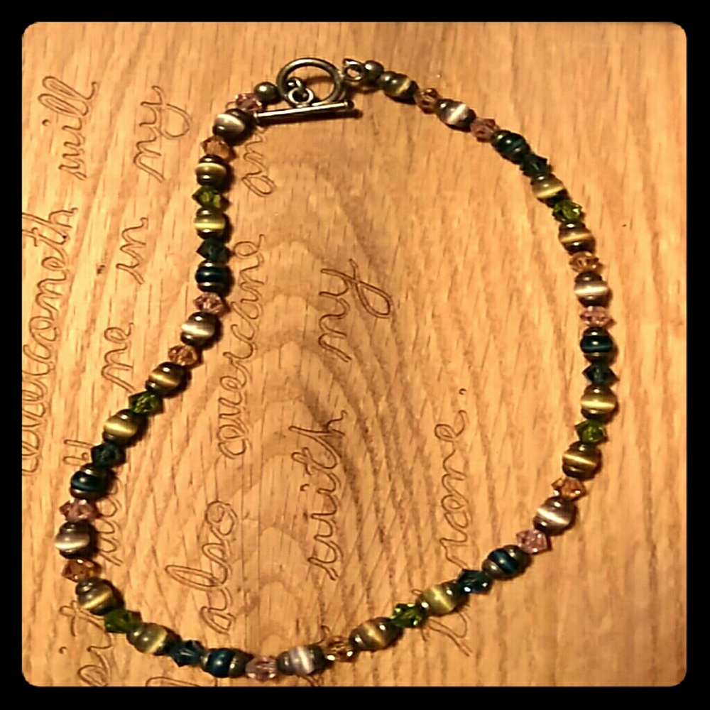 **New**Silver choker stone handmade necklace!!