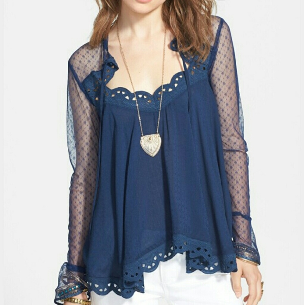 Free People Navy Blouse