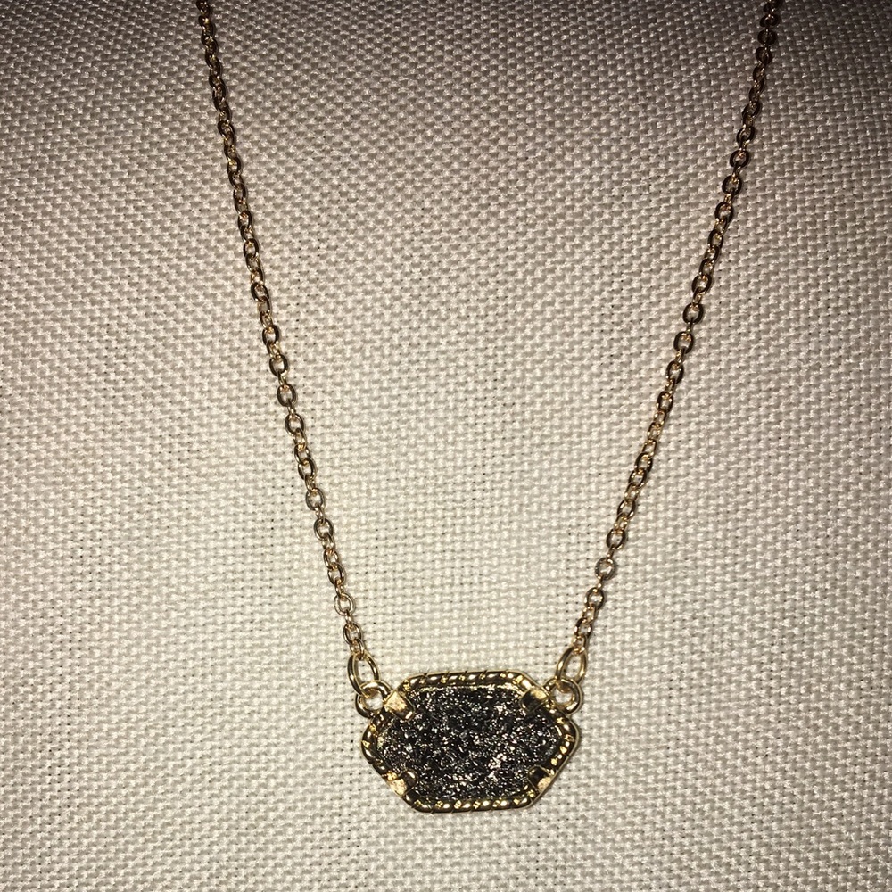 Platinum / Dark Gray Druzy Stone Necklace - Picture 2 of 2
