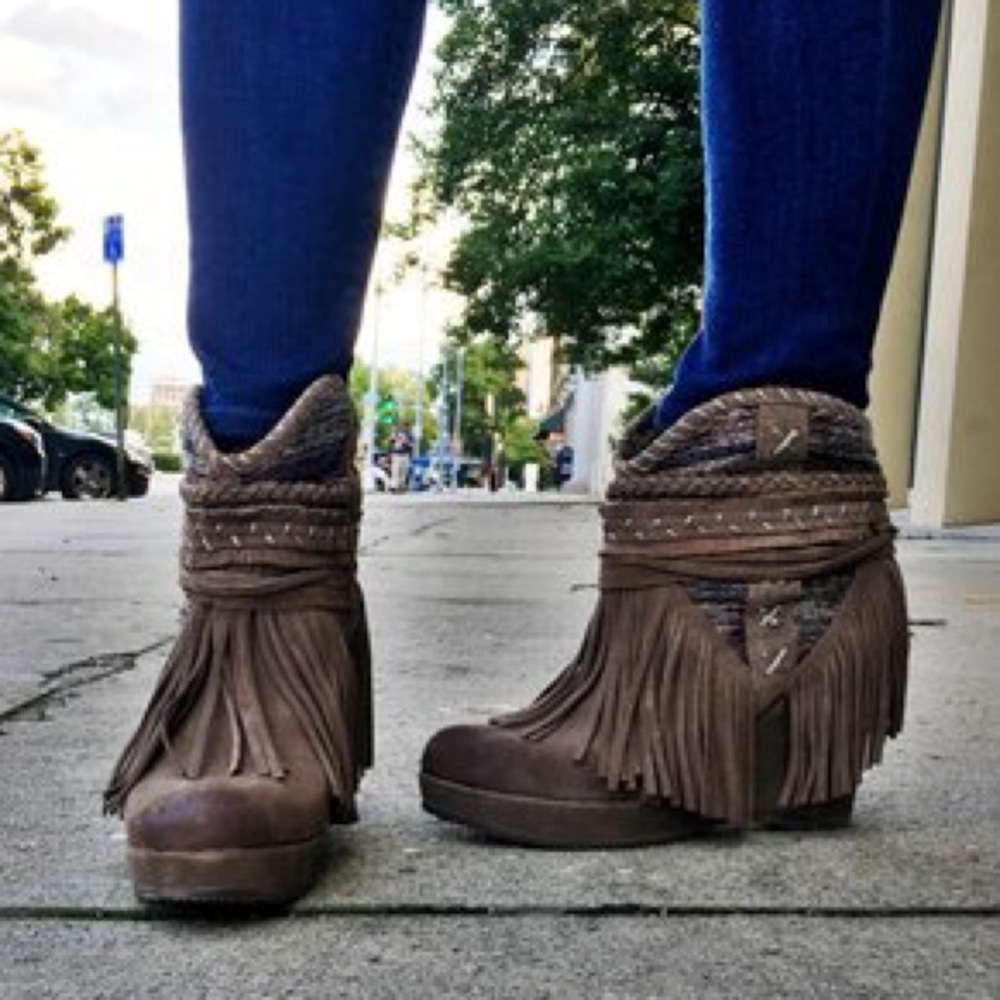 Boho Wedge Bootie with Fringe Detail - Picture 2 of 4