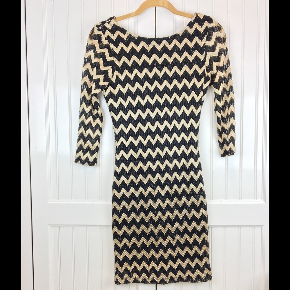 Forever 21 Black and Gold Chevron Dress