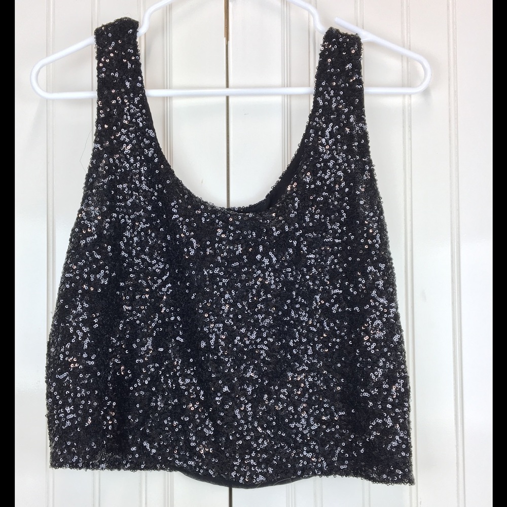 Black Sequin Crop Top