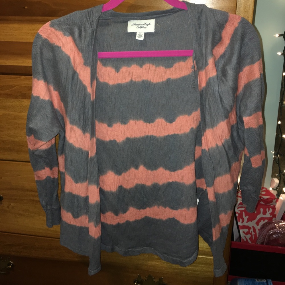 American eagle pink/gray striped cardigan