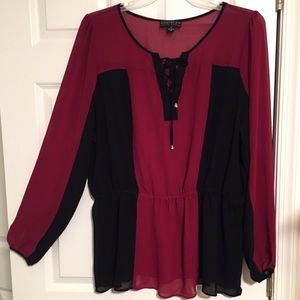 NWOT Sheer Lace Up Top