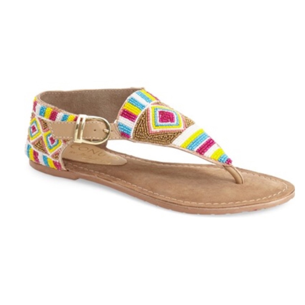 NIB Aztec Multicolor Hand Beaded Sandals - Picture 3 of 6