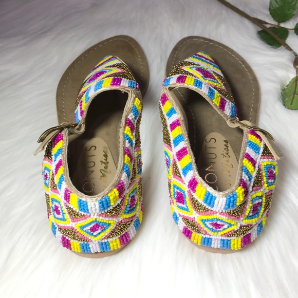 NIB Aztec Multicolor Hand Beaded Sandals - Picture 4 of 6