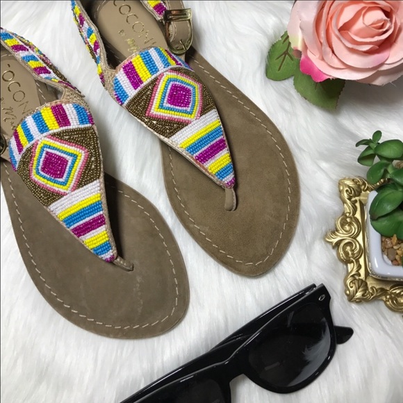 NIB Aztec Multicolor Hand Beaded Sandals - Picture 5 of 6