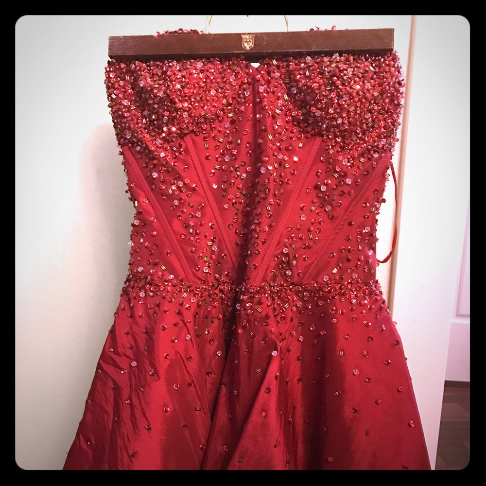 Red mini beaded formal dress