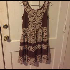 Mod Cloth Brown Lacy Sleeveless Dress M