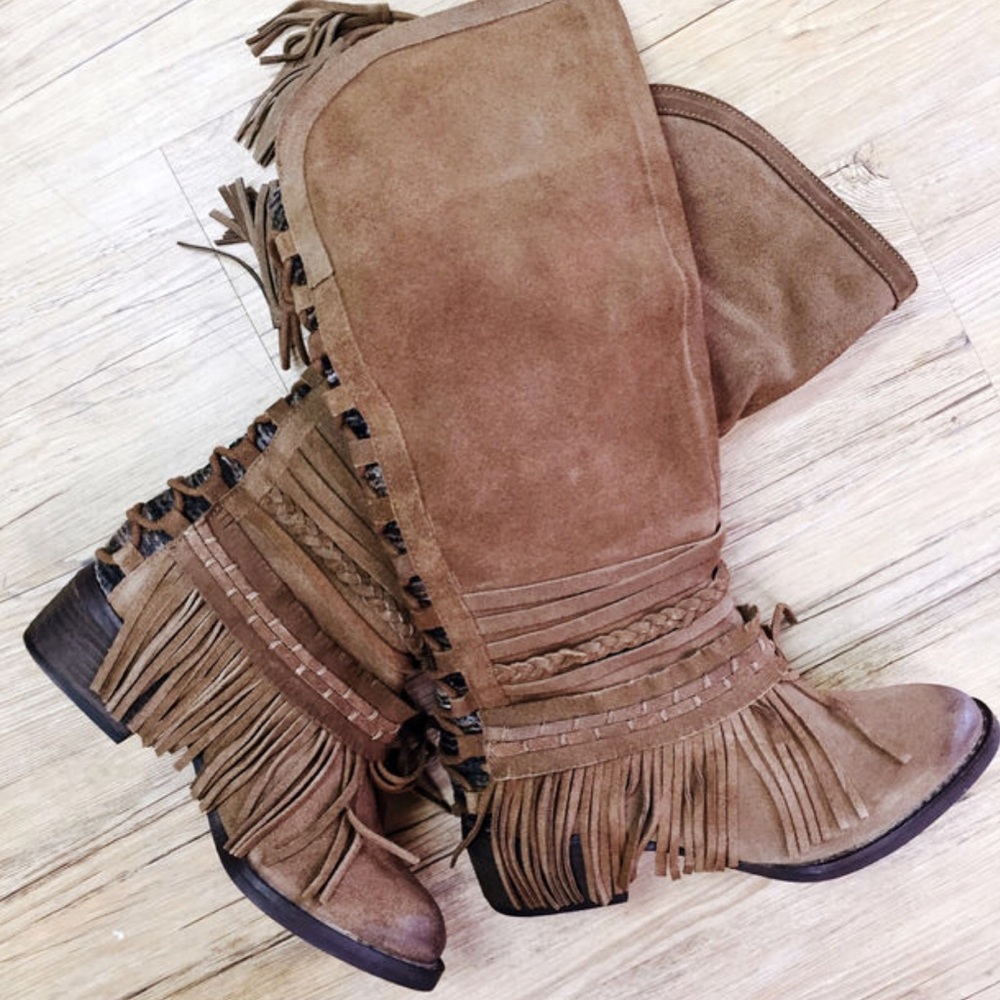 Boho Taupe Zarape Fringe Boots - Picture 4 of 4