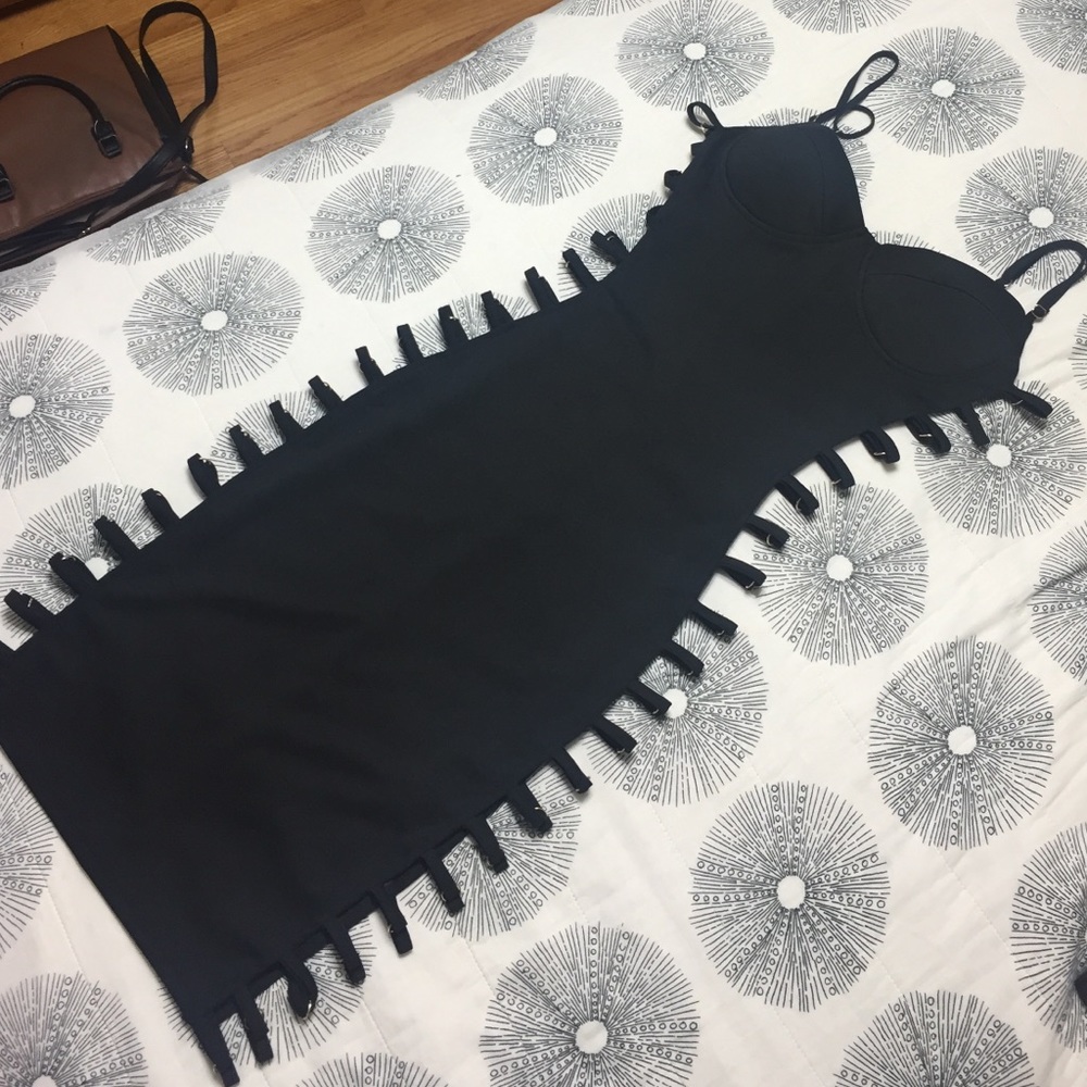 AKIRA Black Caged Bodycon Bustier Dress