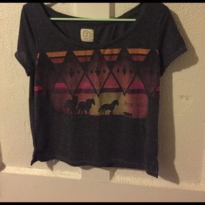 AE American Eagle Gray Horse Graphic Crop Top M