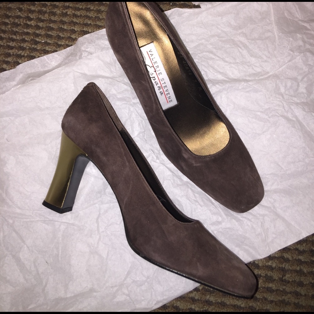 Vintage Valerie Stevens heels brown suede NEW