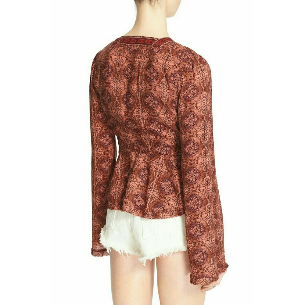 New! Free People Vneck Tie-front Bell Sleeve Top - Picture 3 of 5