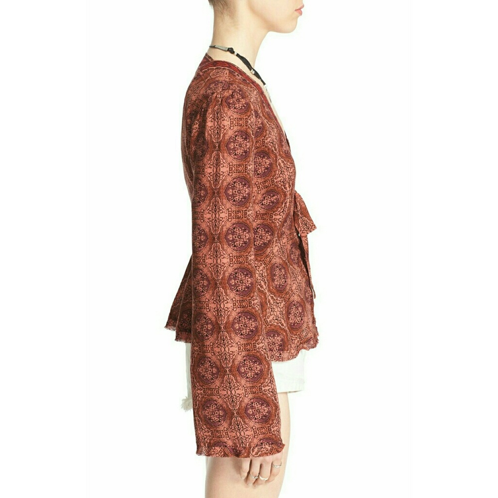 New! Free People Vneck Tie-front Bell Sleeve Top - Picture 4 of 5