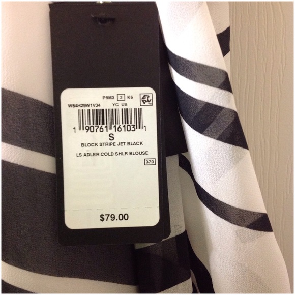 GUESS Cold Shoulder Blouse Black White Stripes Size Small - Picture 7 of 7