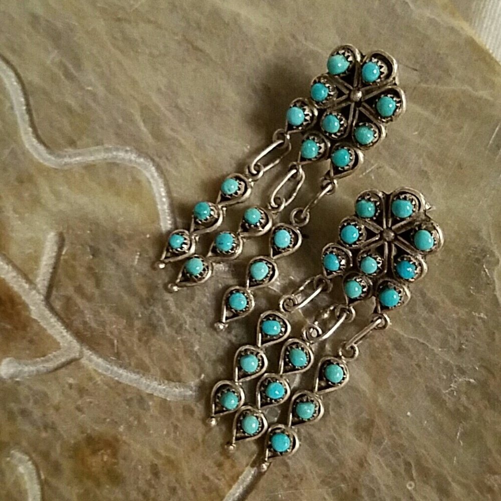 STERLING Zuni Turquoise Earrings - posts