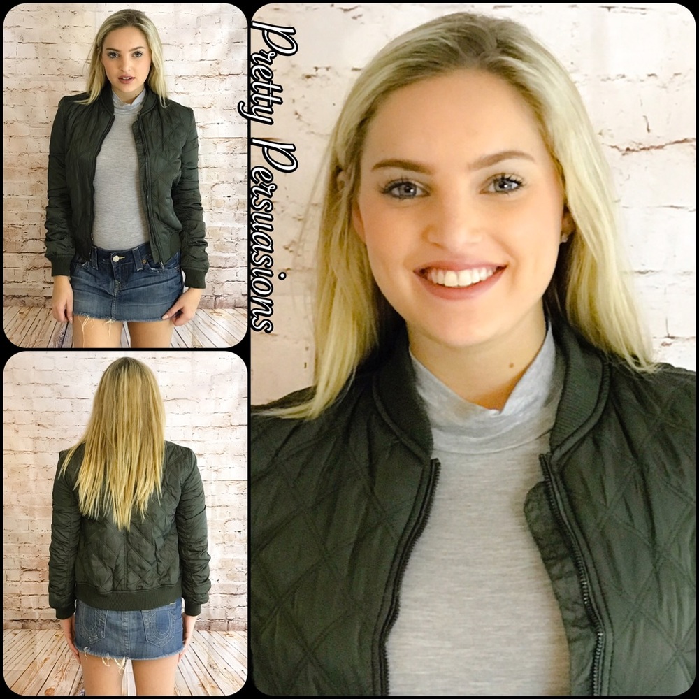 NWT Green Quilted Bomber Jacket - Picture 4 of 4