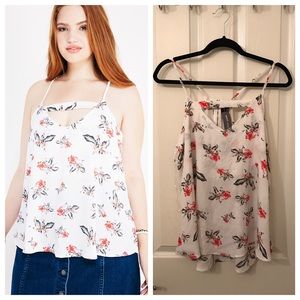 Plus Size White Floral Zip-Back Tank Top