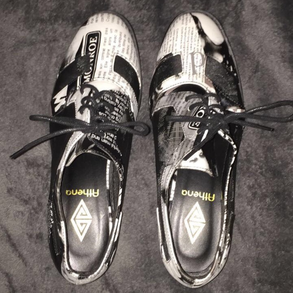 Newspaper inspired mesh shoes