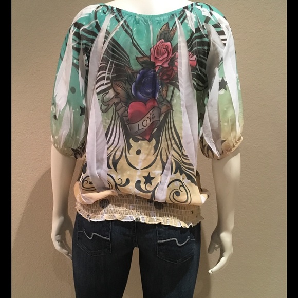 Full Tilt Chiffon Tattoo Top - Picture 2 of 3