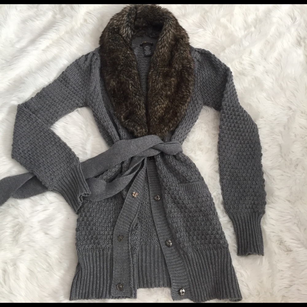 Dex faux fur trimmed grey cardigan