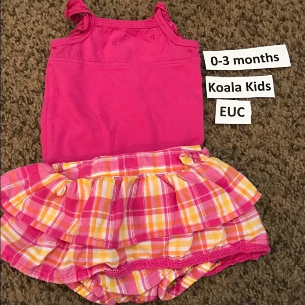 Koala kids onesie with plaid skirt. EUC