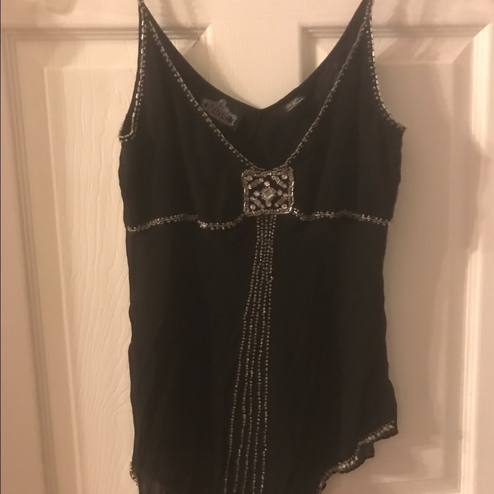 Sexy black sheer jeweled blouse
