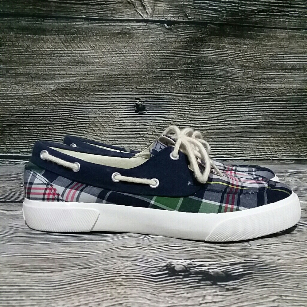 Navy Blue Plaid Boat Shoes