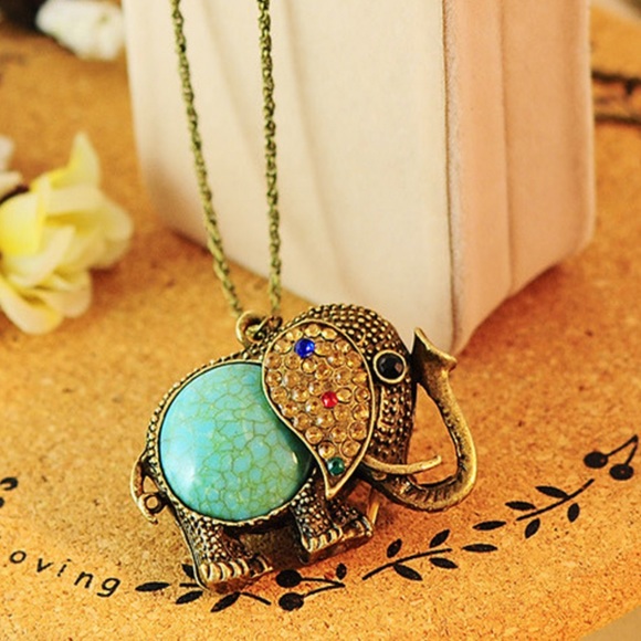 Turquoise golden Elephant Necklace💋 - Picture 1 of 2