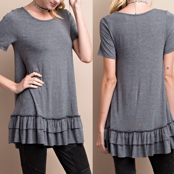 🆕ARRIVAL! Short sleeve rayon ruffle hem tunic top - Picture 2 of 4