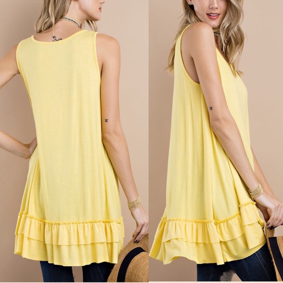Yellow ruffle hem sleeveless tunic top - Picture 2 of 4