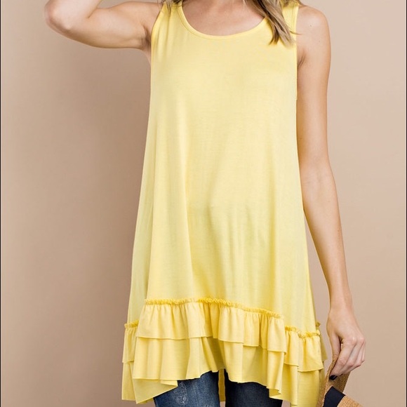 Yellow ruffle hem sleeveless tunic top - Picture 4 of 4