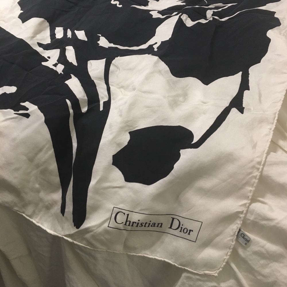 Christian Dior silk ivory black scarf