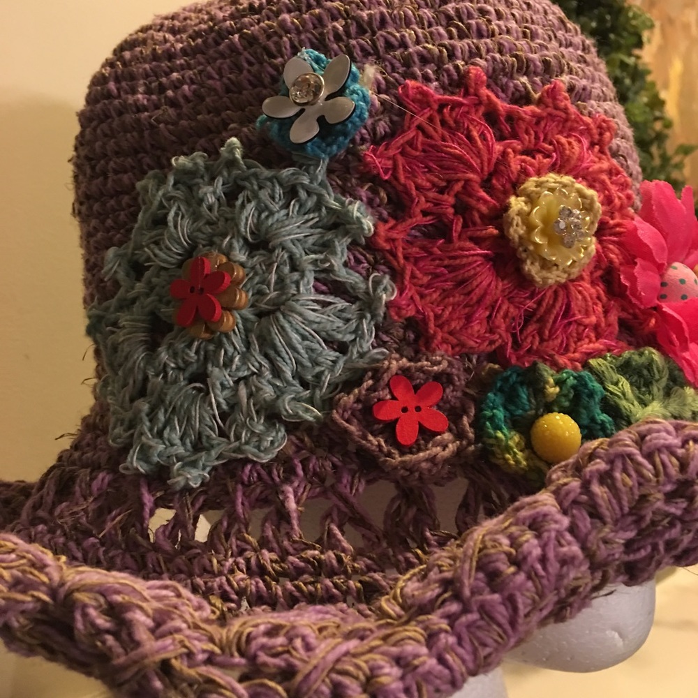 Lavender Hat w/embroidered designs